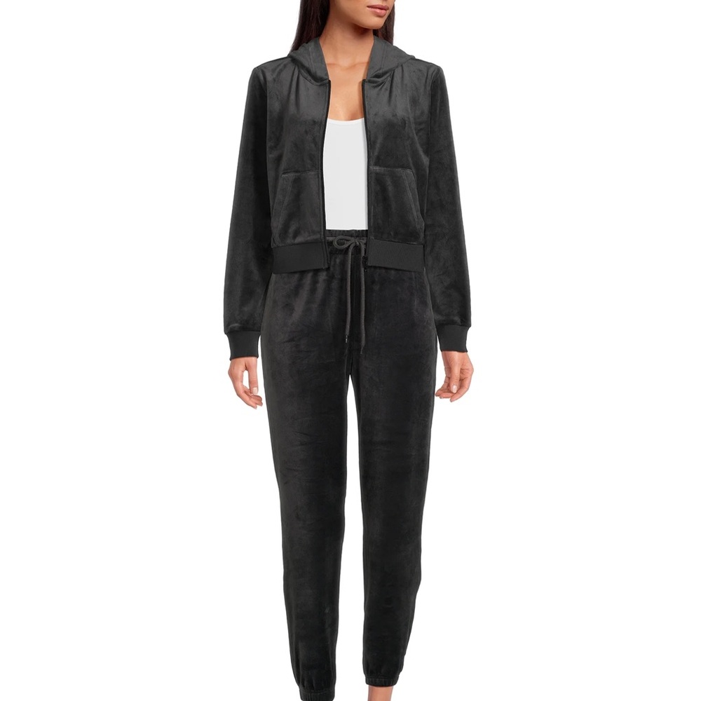Avia Black Velour Hooded Jogger Jumpsuit